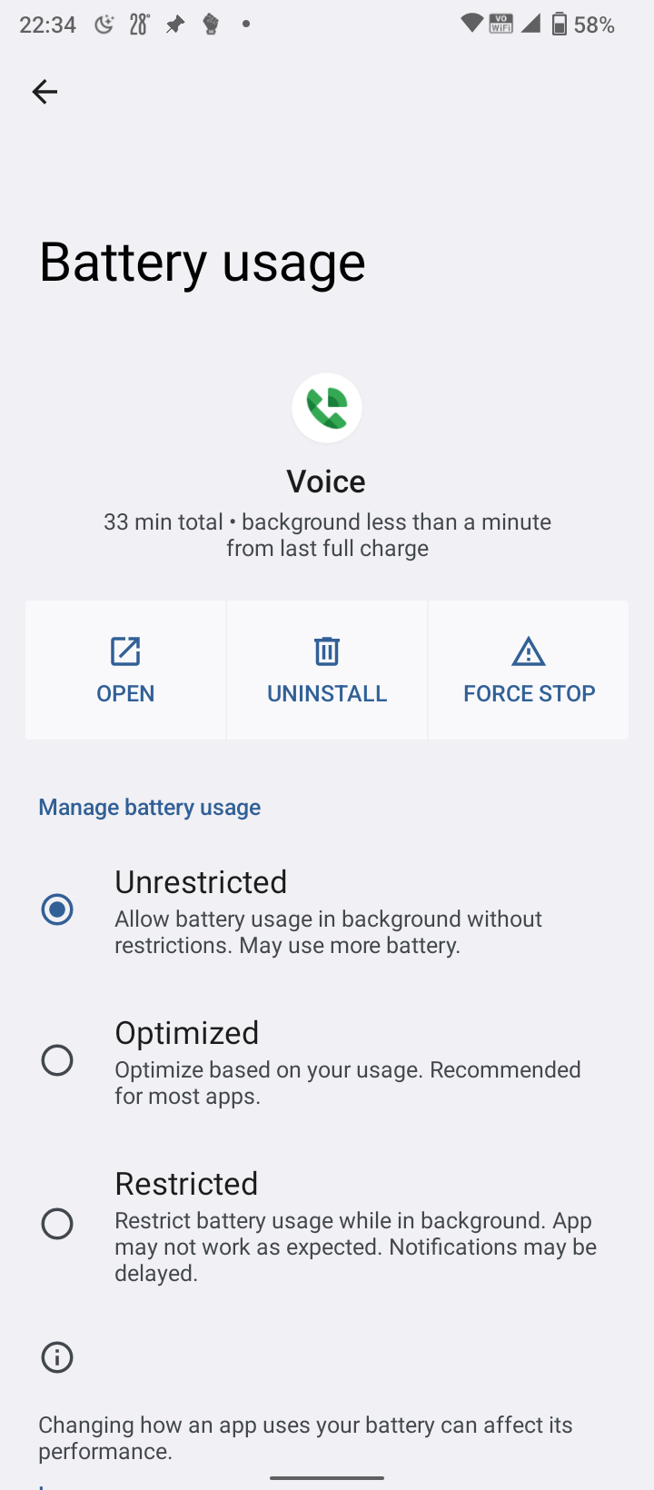 Android 12 Google Voice Battery Optimization Setttings