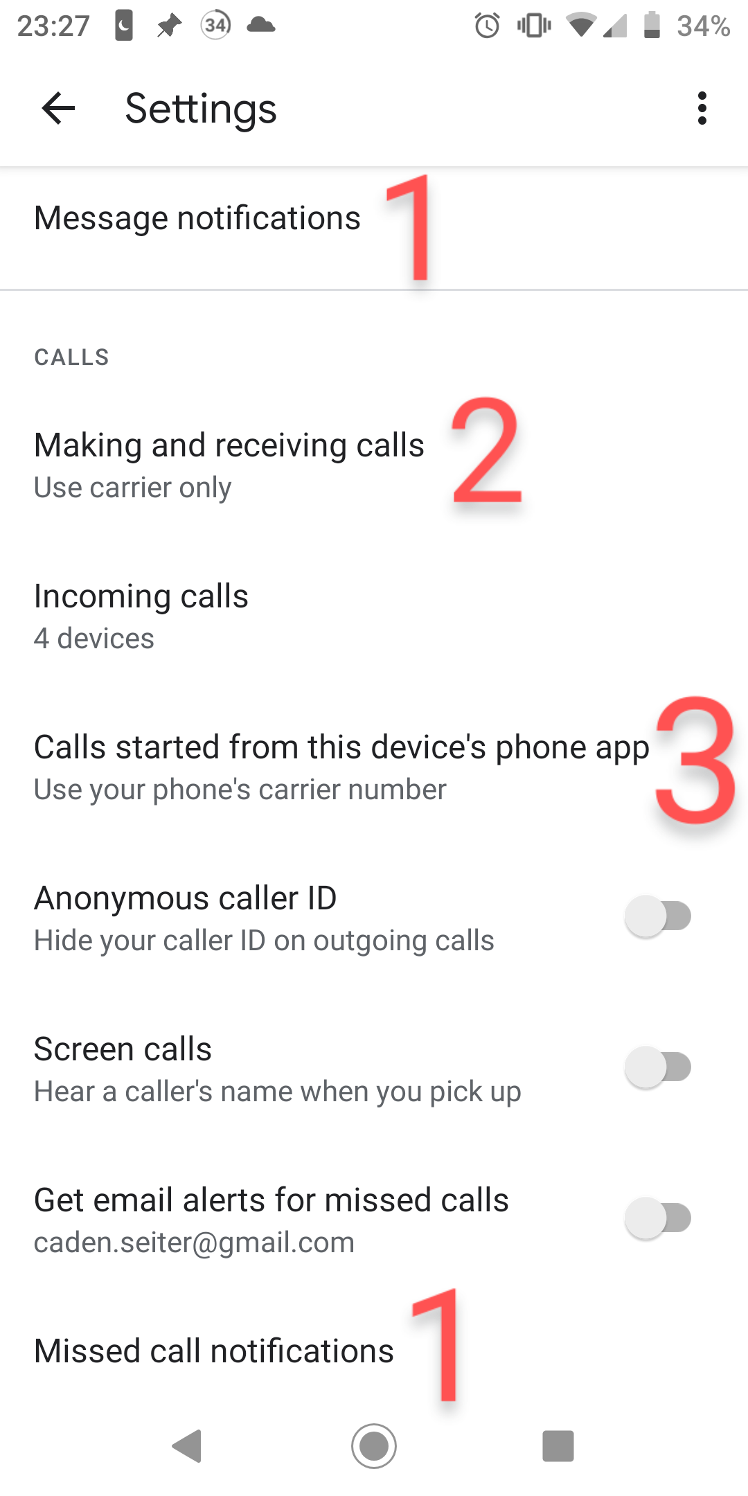 Google Voice Settings Page